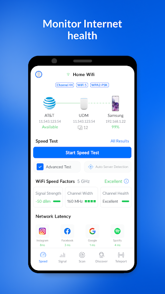 Speed 页底部的 Network Latency 分区,四个常用服务各显示一个延迟数字